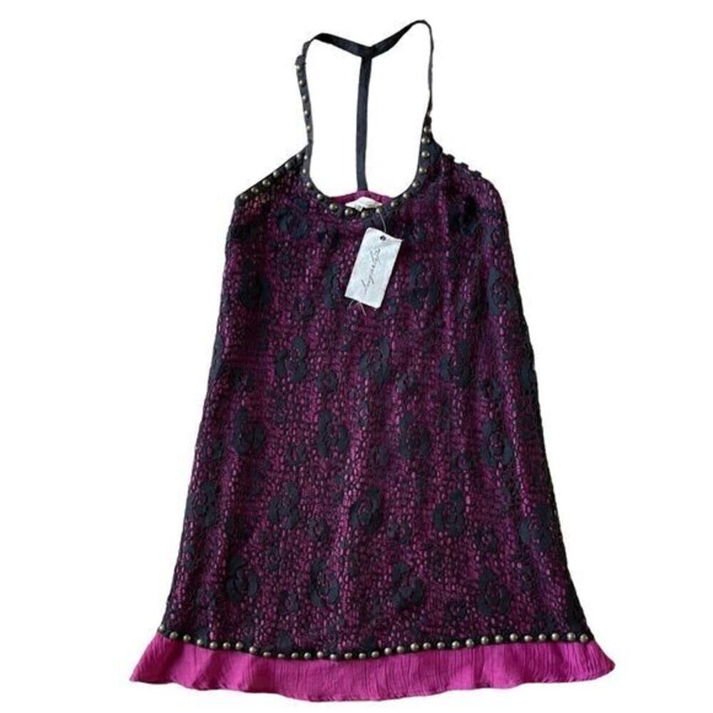 Sugar Lips Anthropologie Lace Black & Fuchsia Layered Dress Women’s Size XS